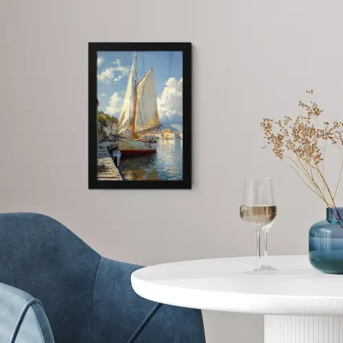 Zeilschip - Huizen - Kade - Zee fotolijst zwart zonder passe partout klein -sfeer4