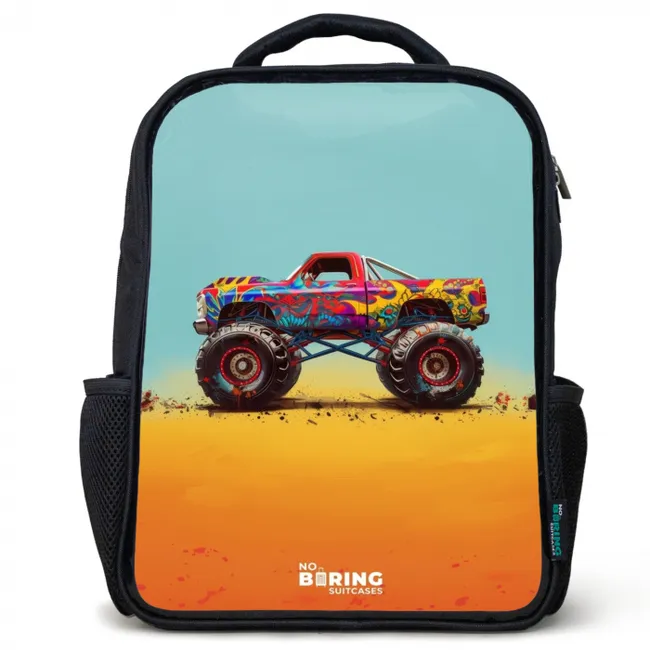 Rugzak kind - Zwart - Monstertruck met Graffiti Print in het Zand
