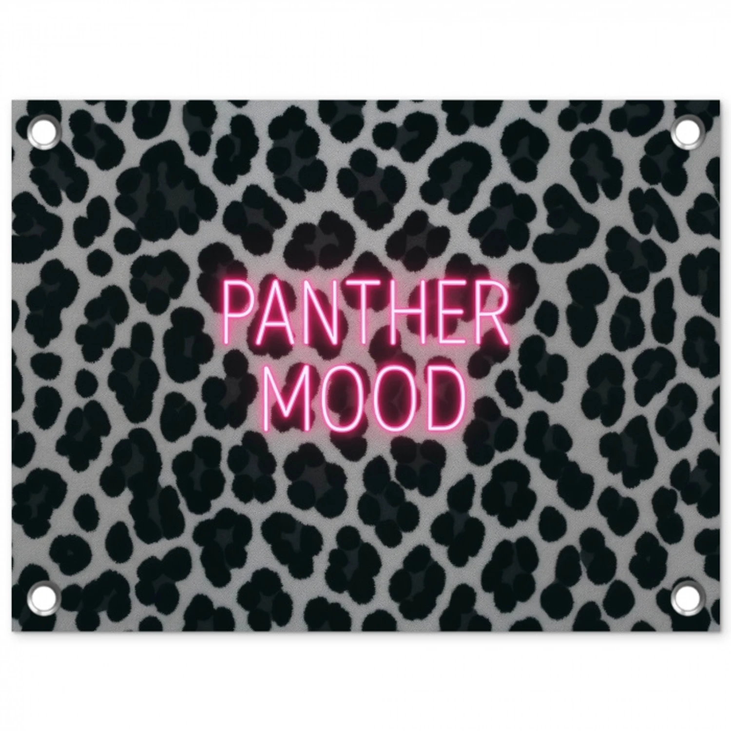 Panterprint - Zwart - Neonletters - Roze tuinposter los doek klein -3d
