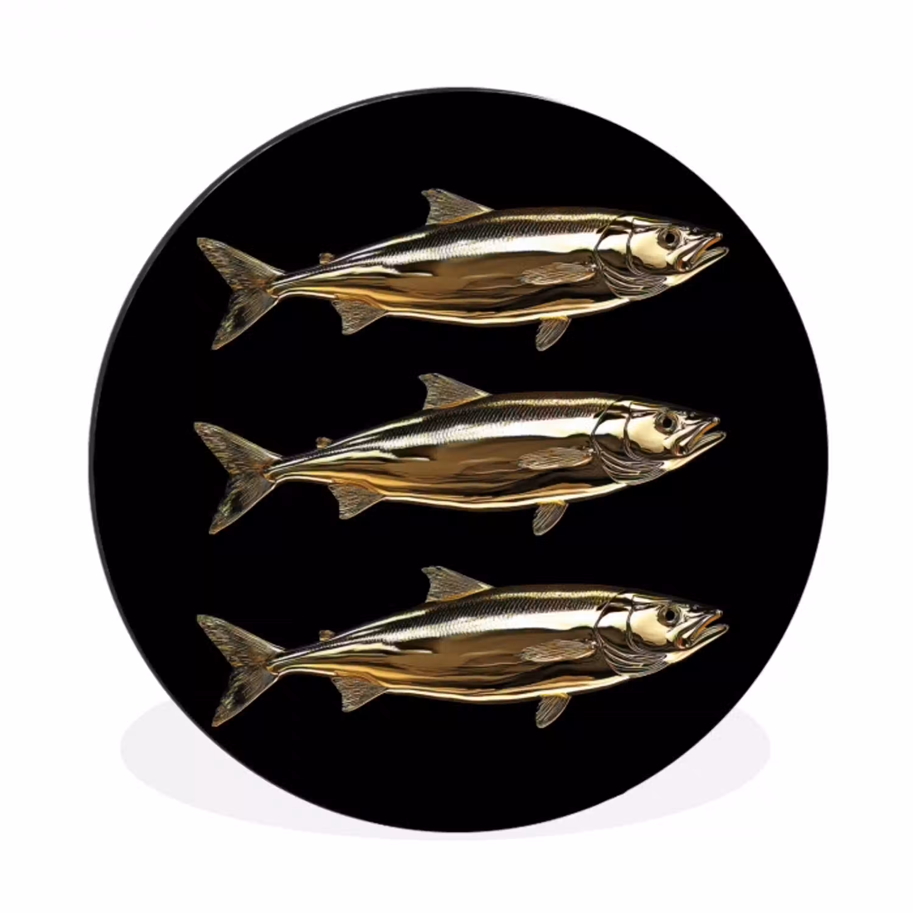 Vissen - Goud - Zwart Wandcirkel aluminium klein -3d