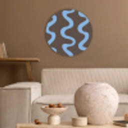 Kronkelende lijnen - Blauw - Bruin - Minimalistisch Akoestische PET Vilt - Rond klein 838 -sfeer1