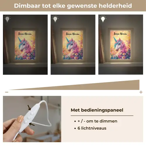 Eenhoorn - Roze - Kleurrijk - Sprookjesbos Light Box met kabel (Kinderlampje) klein -USP_dimbaarNL