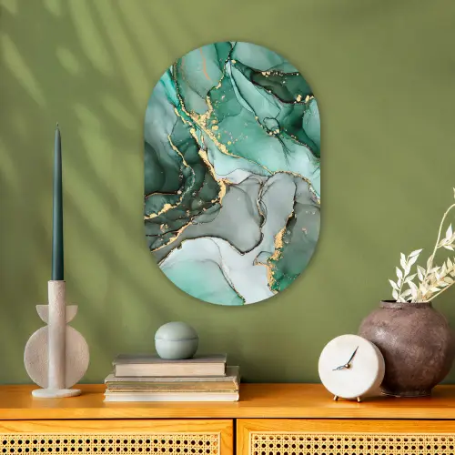 Goud - Marmer - Groen - Luxe - Marmerlook - Grijs Wandcirkel Ovaal Forex klein -sfeer2