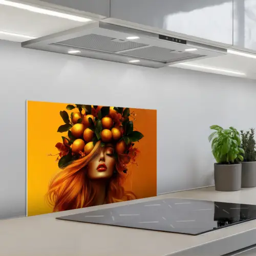 Vrouw - Citroenen - Bloesem - Geel keuken achterwand spatscherm klein -3d_schuin