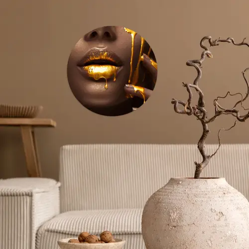 Goud - Vrouw - Verf - Lippen - Luxe Wandcirkel behangsticker klein -sfeer1