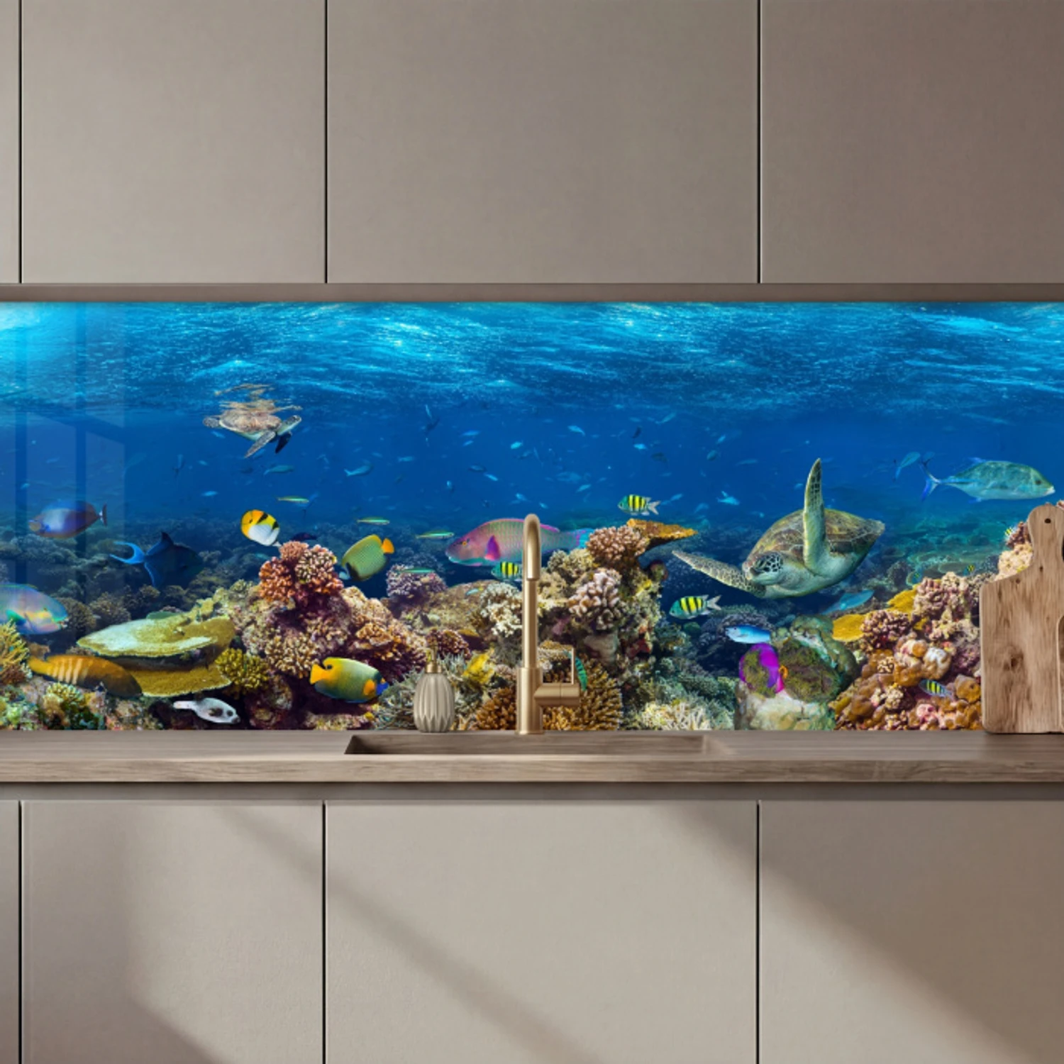 Onderwaterlandschap - Vissen - Schildpad - Blauw keuken achterwand 2 middel zz_3dshopping