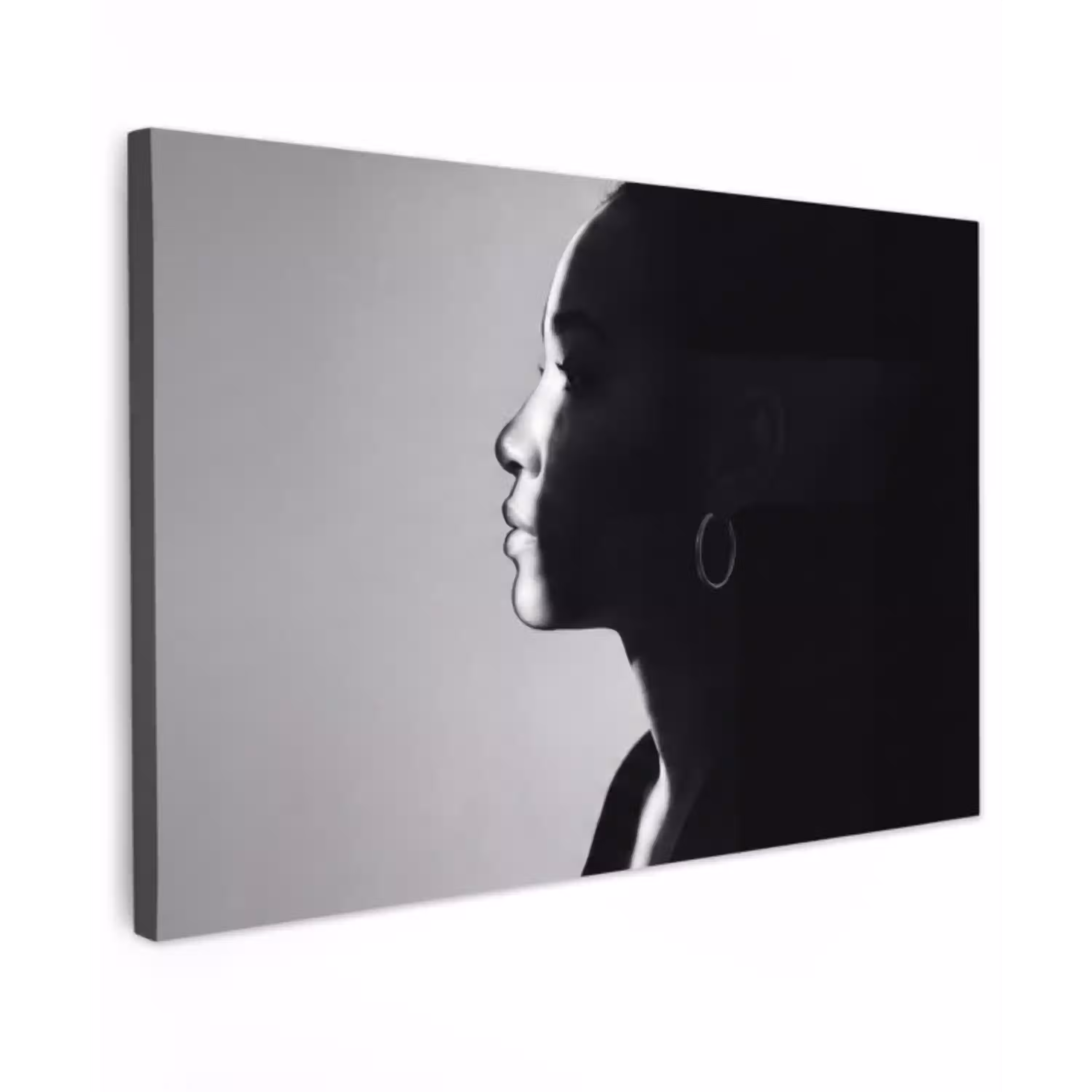 Vrouw - Profiel - Mensen - Zwart-wit Tuinposter op houten frame 2 cm dik klein -3d