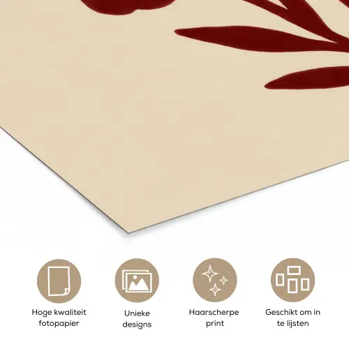 Bloemen - Bladeren - Rood - Minimalistisch poster papier klein -closeup_NL