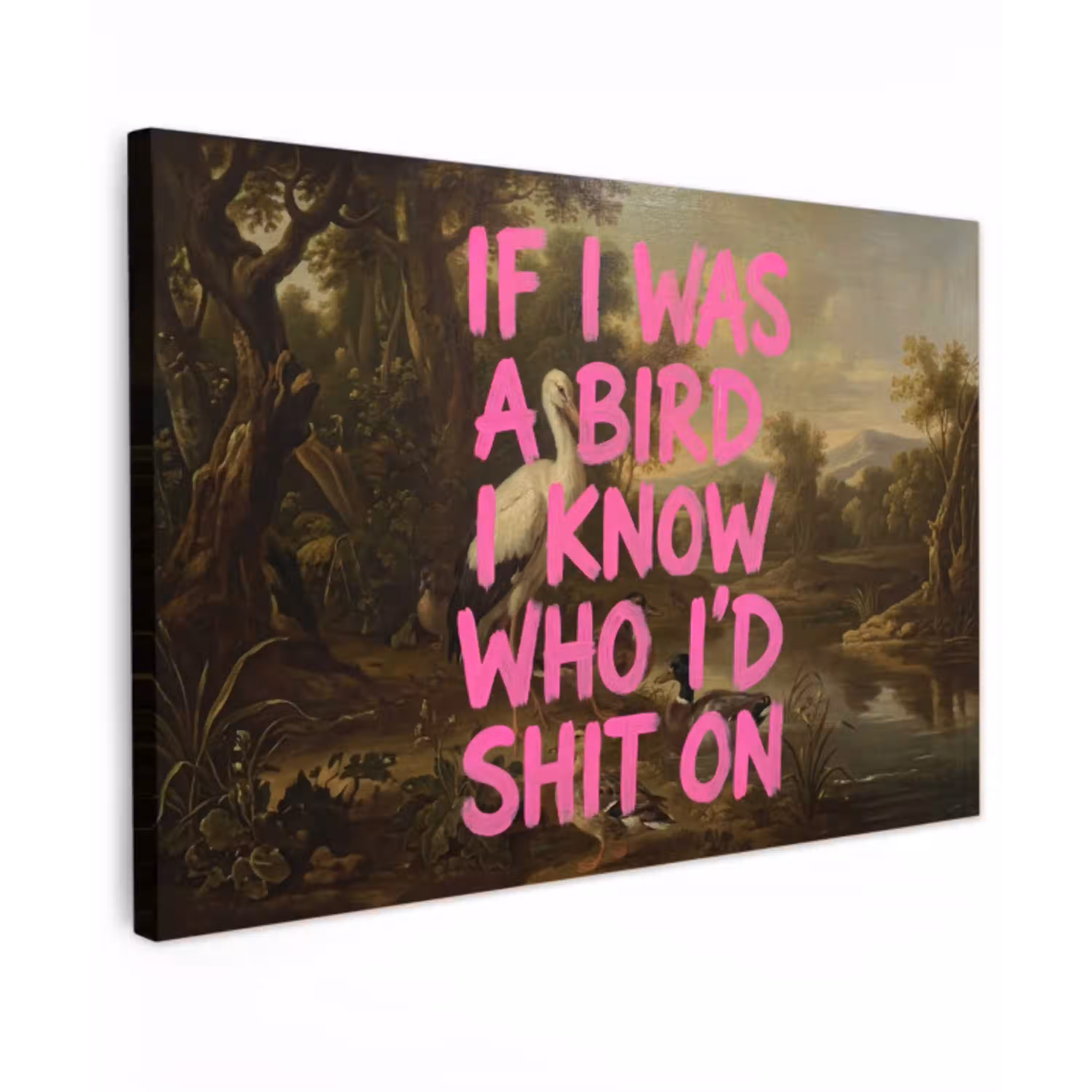 Klassiek - Humor - Roze Tuinposter op houten frame 2 cm dik klein -3d