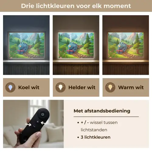 Trein - Bloemen - Kinderen - Natuur Light Box met batterij (Wandlamp kind) middel -USP_lichtkleurNL