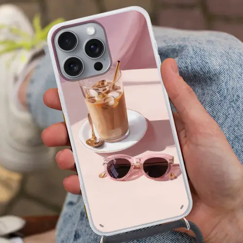 Ijskoffie - Zonnebril - Goud Hoesje iPhone 16 Pro Max met koord klein -sfeer3