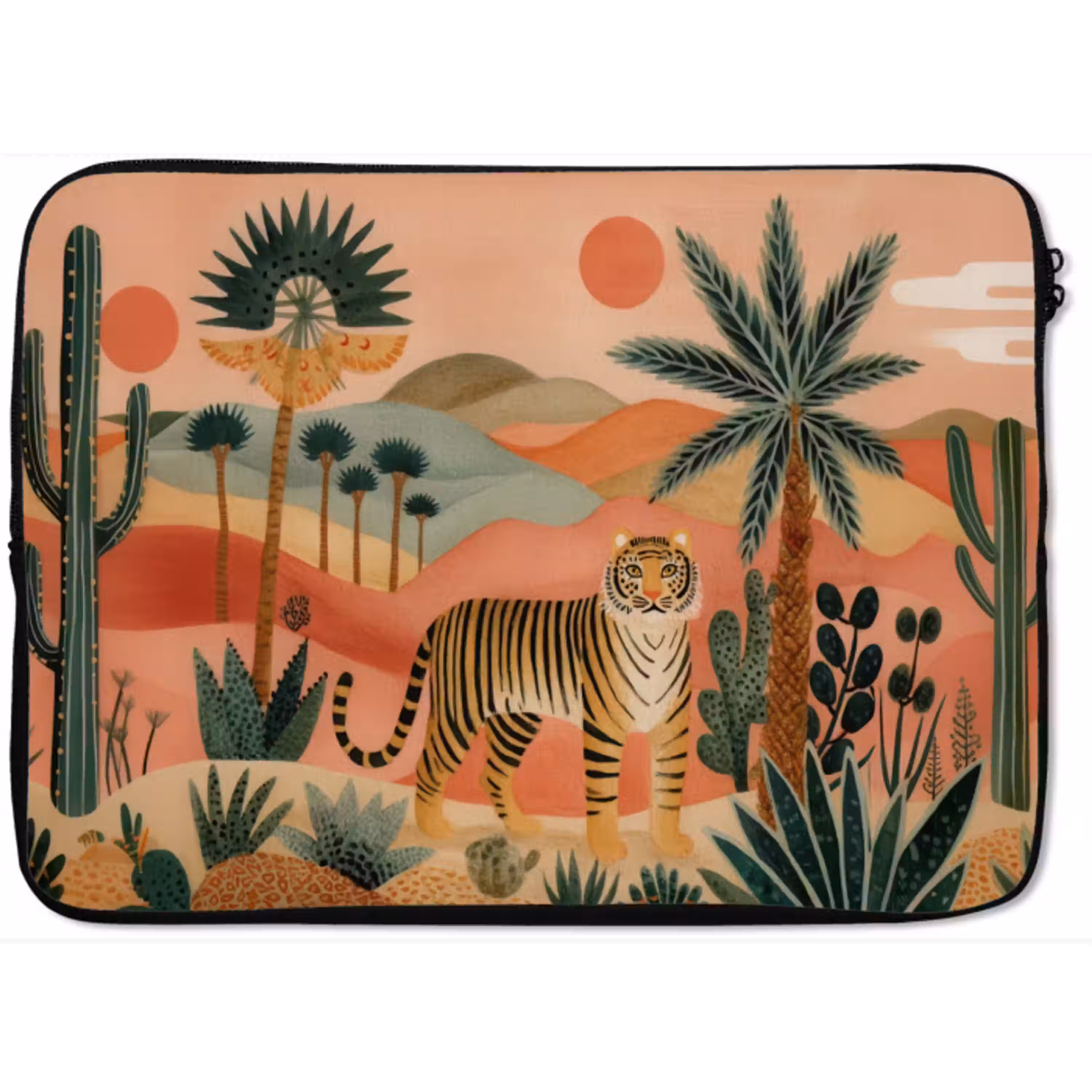 Tijger - Palmen - Cactus - Oranje laptophoes neopreen klein -zkaufland3dotto