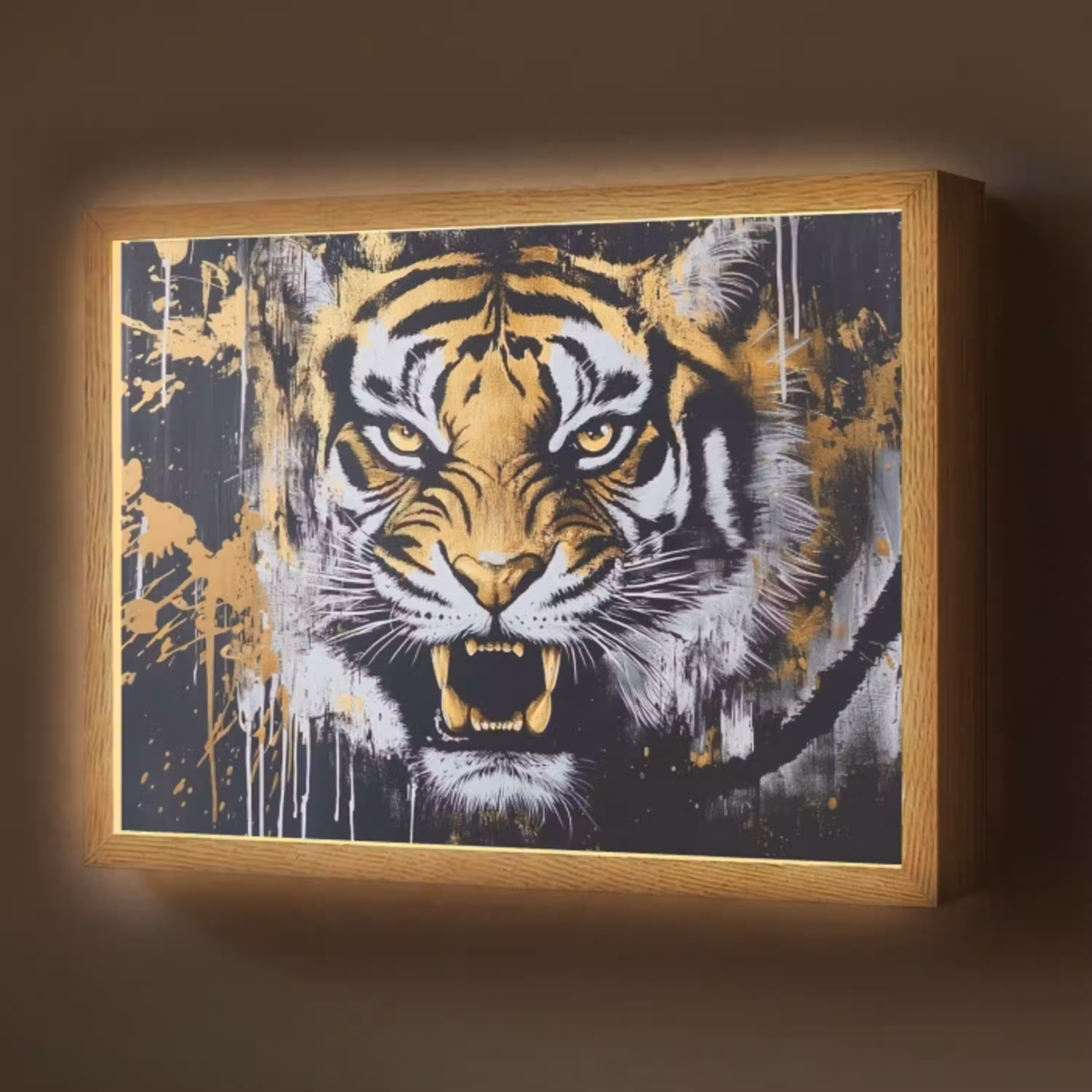Tijger - Verfspatten - Goud Light Box met batterij (Wandlamp) middel -z3d_website