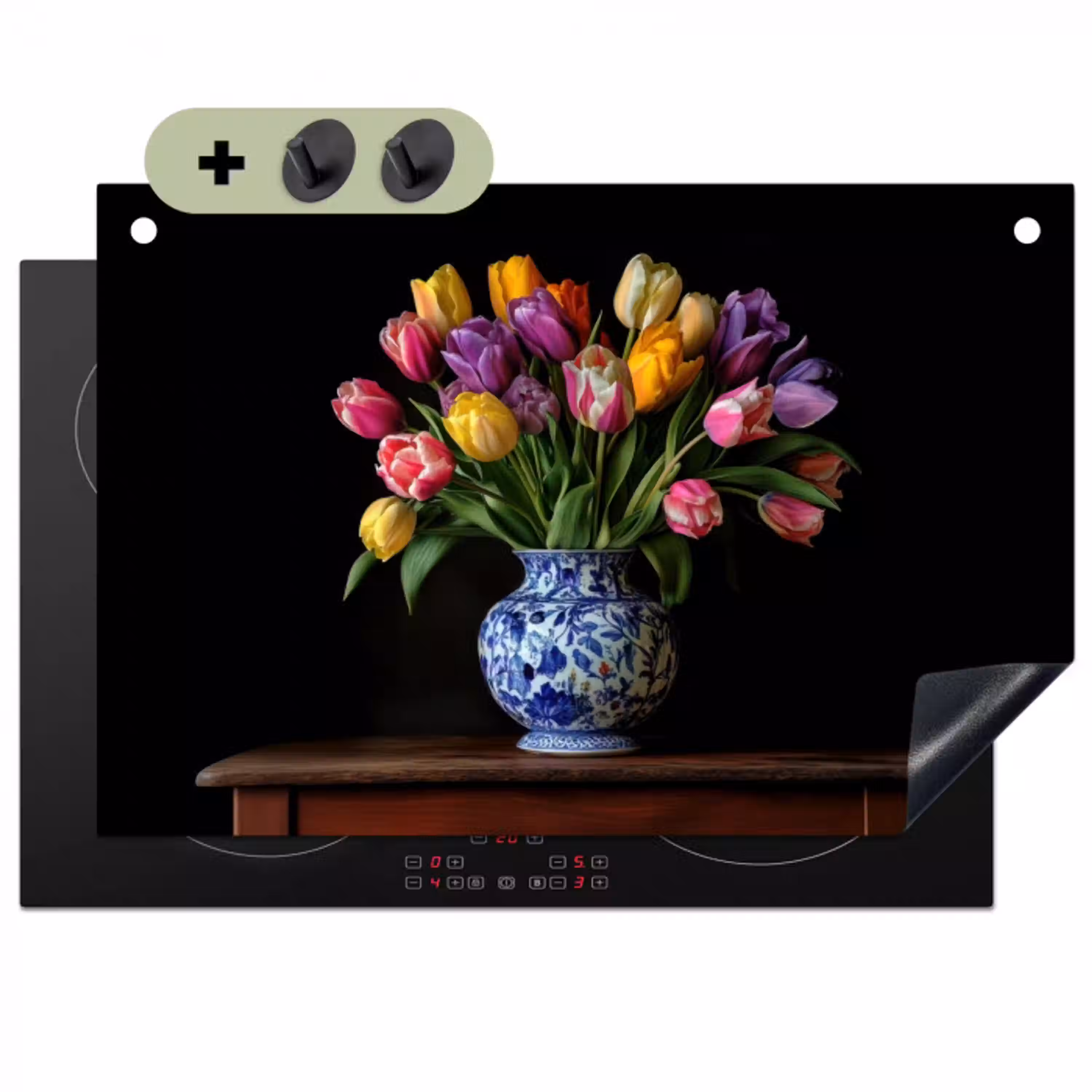 Tulpen - Kleuren - Hout - Vaas Inductie beschemer met haakjes klein -3d