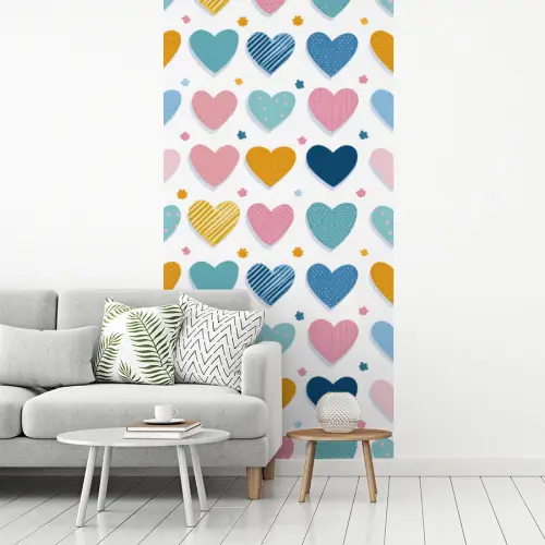 Hartjes - Pastel - Kleurcontrast - Handgetekend fotobehang vinyl groot -woonkamer