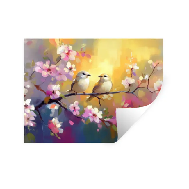 Wall Sticker - Birds - Flowers - Pink