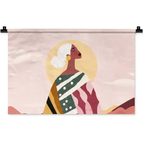 Vrouw - Zon - Kleurrijk Wandkleed katoen klein -zz3d