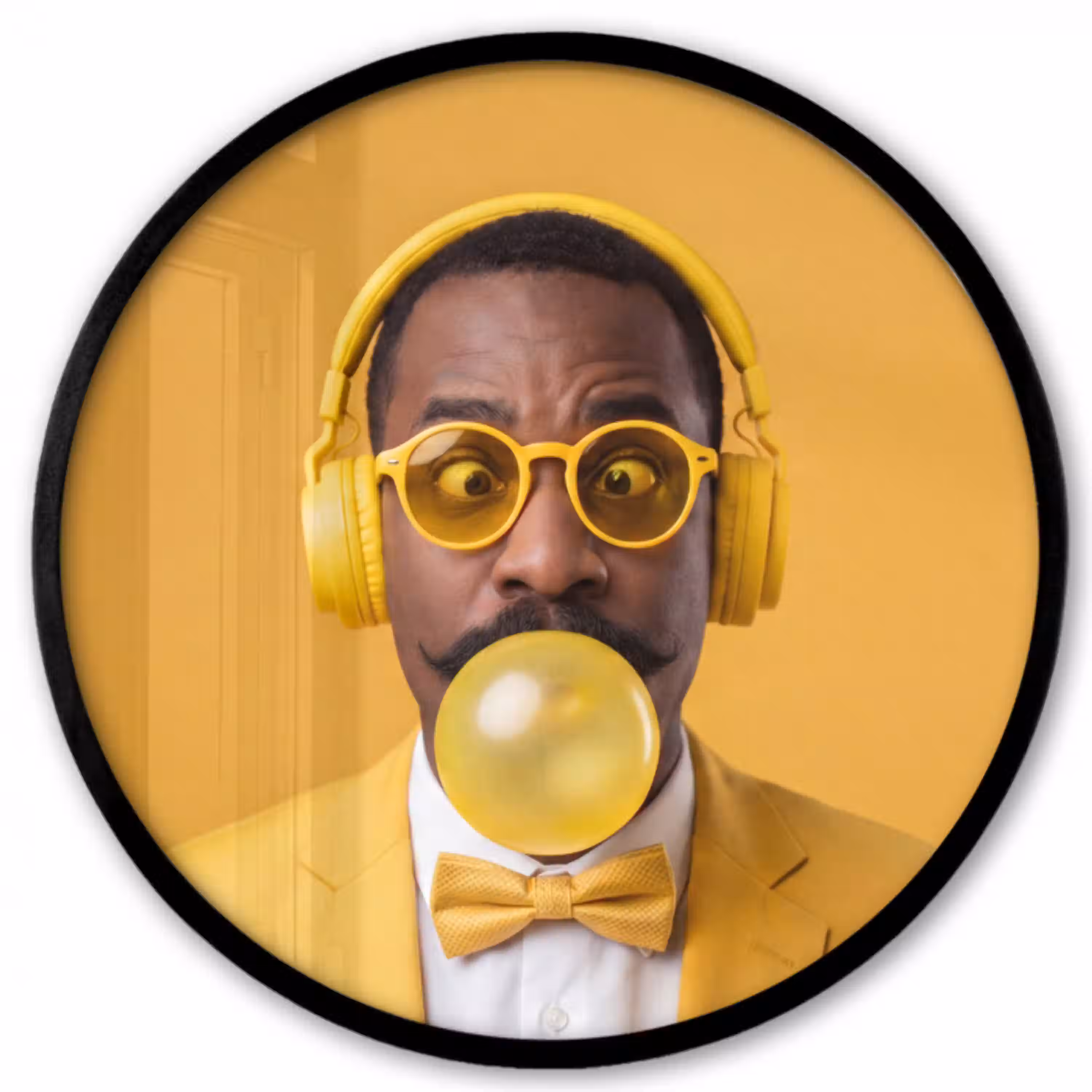 Man - Bubblegum - Portret - Geel - Modern Fotolijst rond zonder passe partout klein -3d
