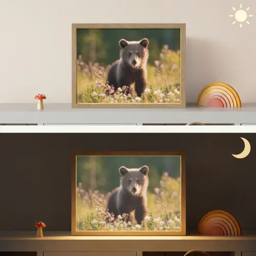 Beer - Bloemenveld - Gras Light Box met batterij (Wandlamp kind) middel -sfeer3_kind
