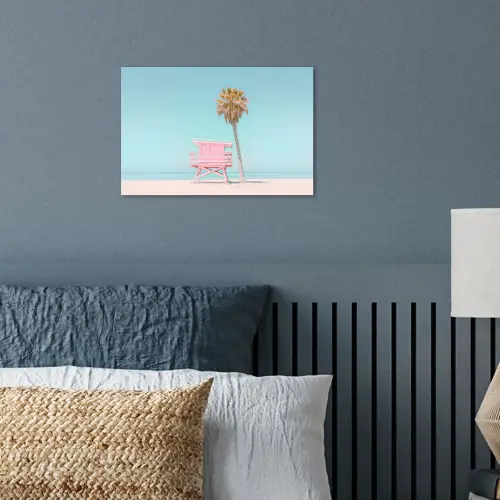 Palmboom - Strandhuis - Roze poster papier klein -sfeer2