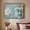 Boeddha - Bloem - Lotus - Goud - Blauw Textielframe zwart klein -sfeer1