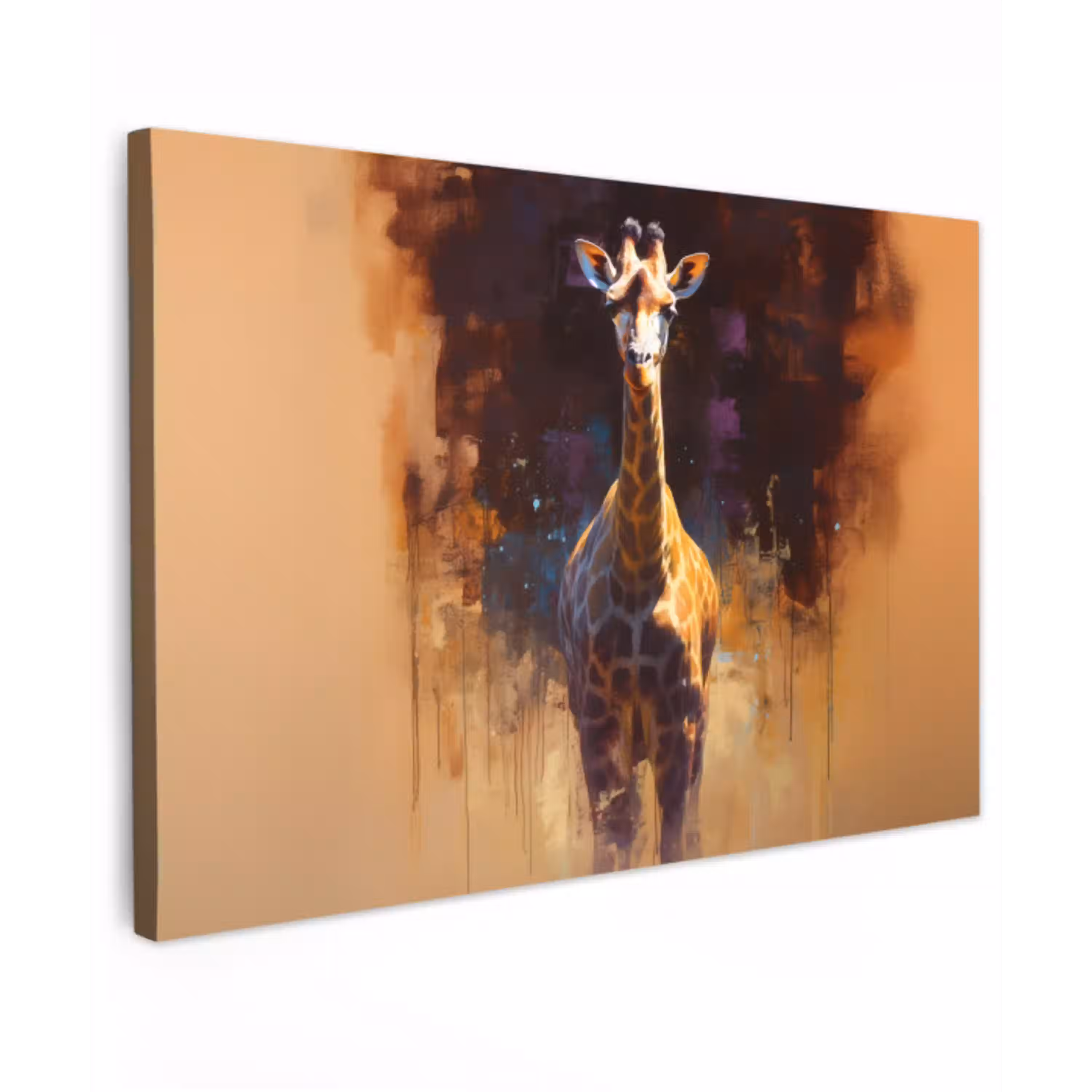 Giraf - Bruin - Abstract - Geschilderd Tuinposter op houten frame 2 cm dik klein -3d