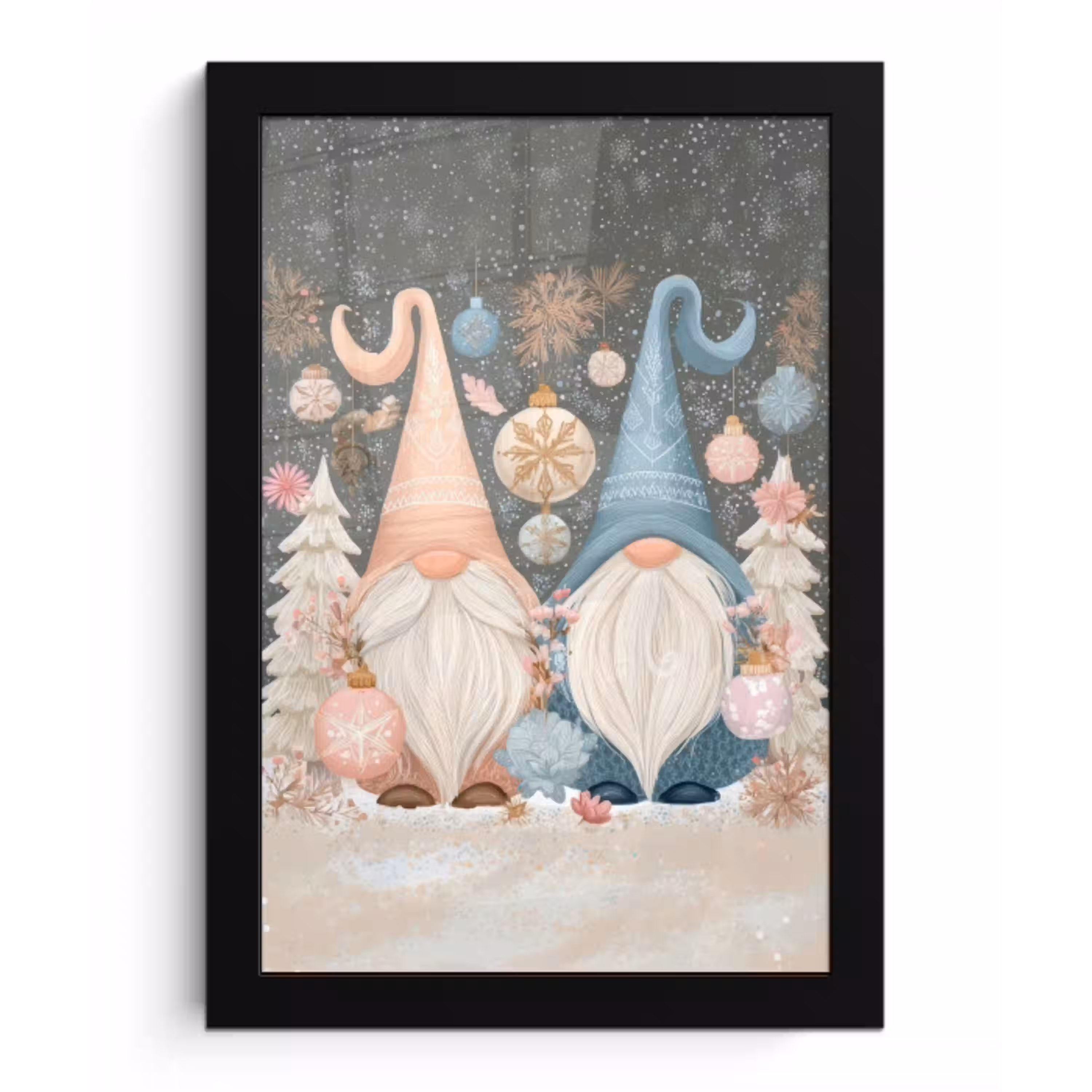 Kerst - Gnomen - Pastel fotolijst zwart zonder passe partout klein -3d