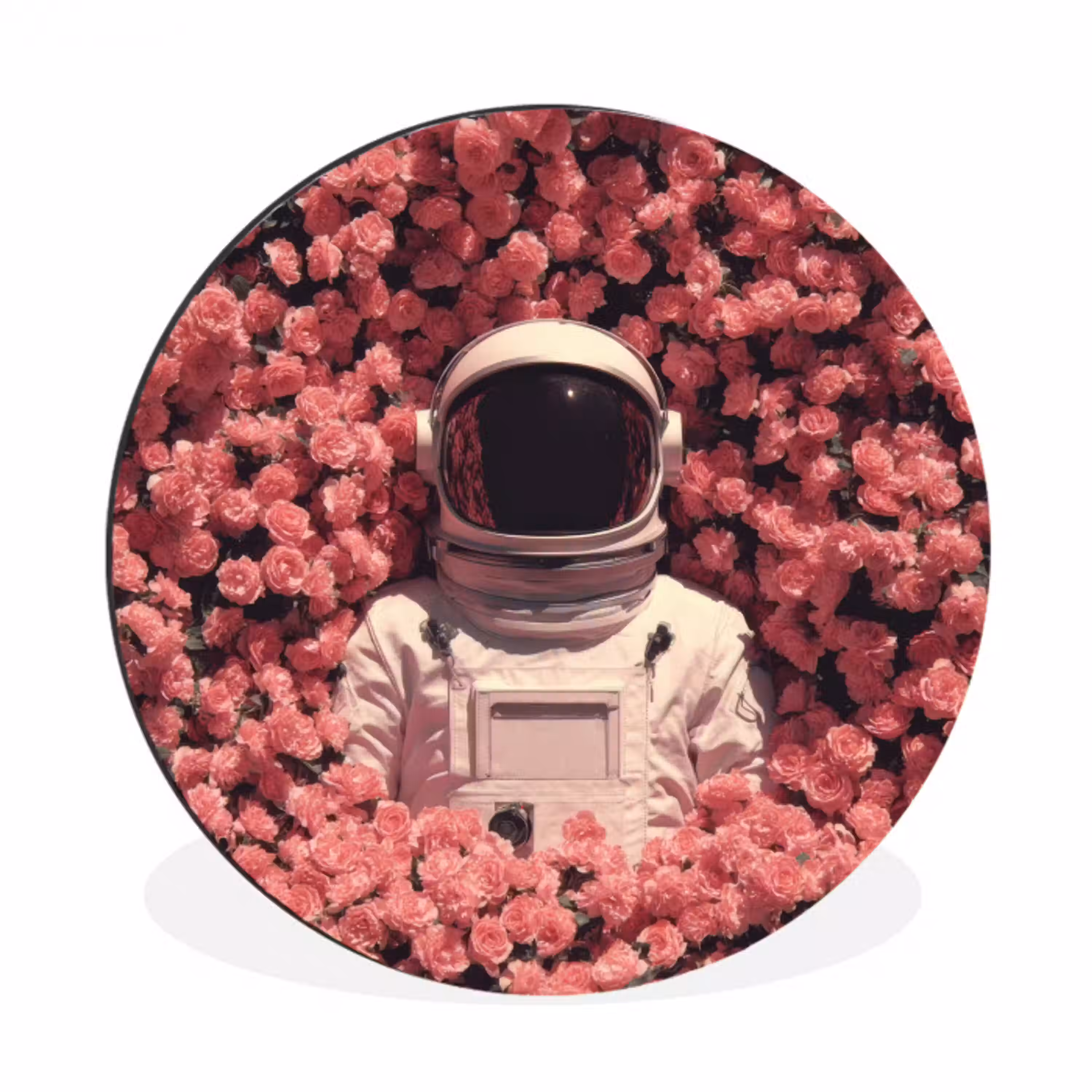Bloemen - Roze - Astronaut Wandcirkel aluminium klein -3d