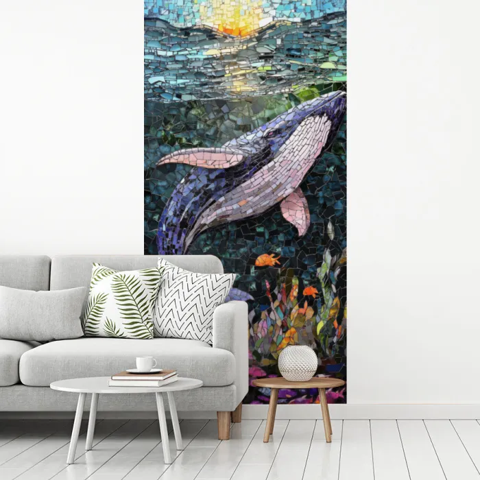 Mozaïek - Walvis - Koraal - Water fotobehang vinyl groot -woonkamer
