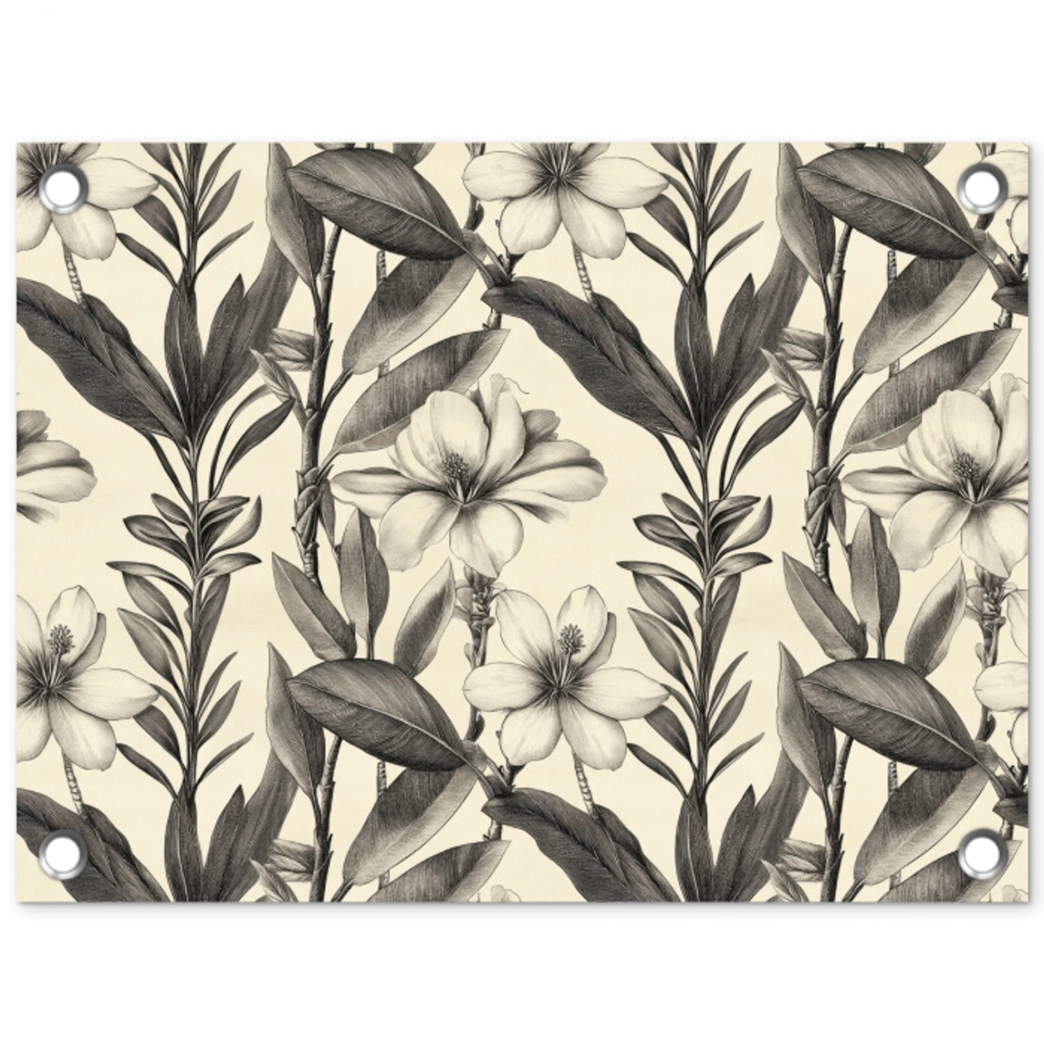 Klassiek - Botanisch - Zwart - Beige tuinposter los doek klein 239 -3d