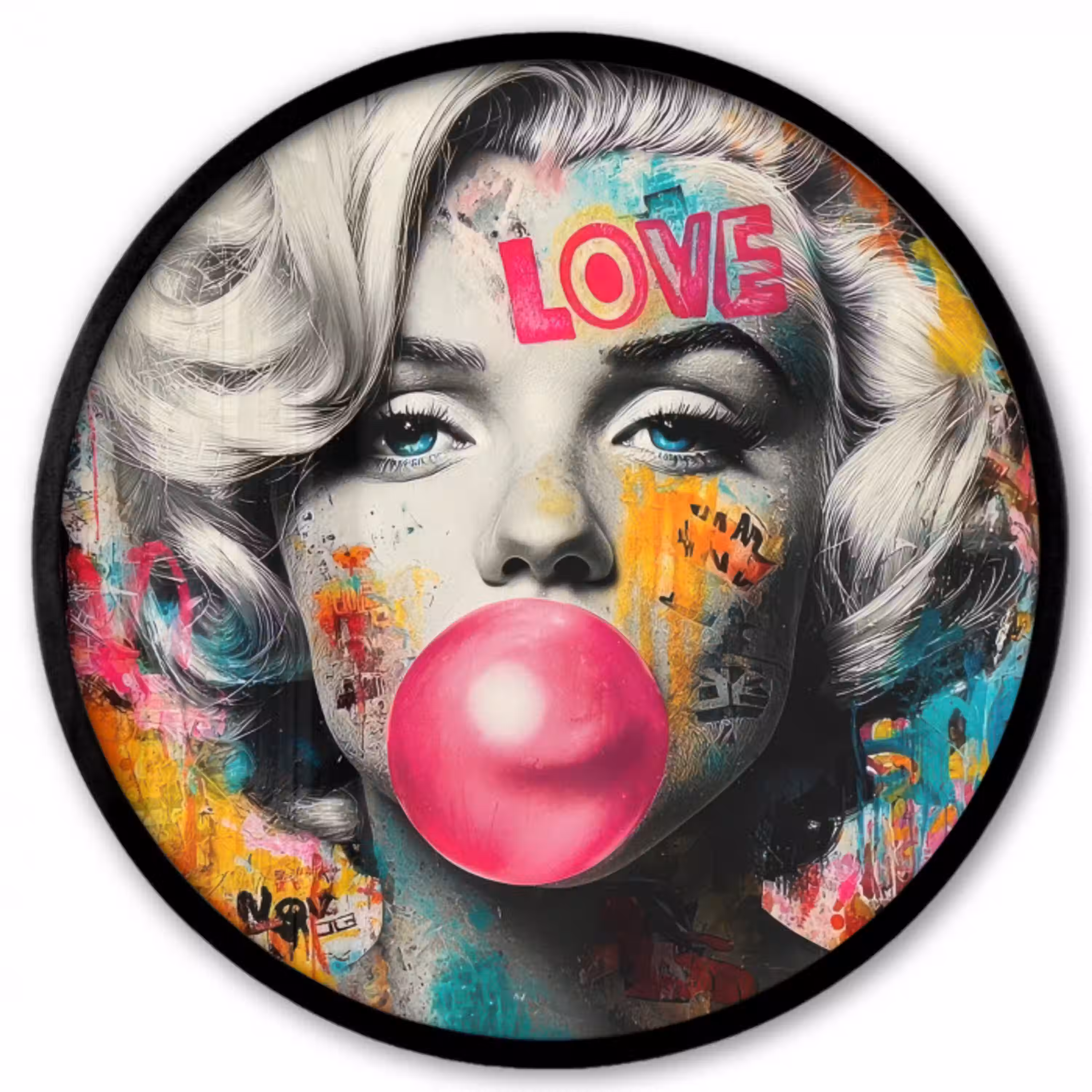 Vrouw - Kauwgom - Graffiti - Neonkleuren Fotolijst rond zonder passe partout klein -3d