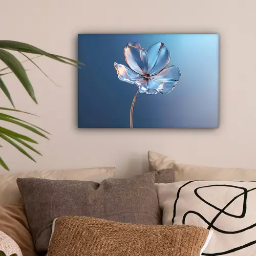 Blauw - Bloem - Glazen - Sierlijk canvas 2cm klein -sfeer1