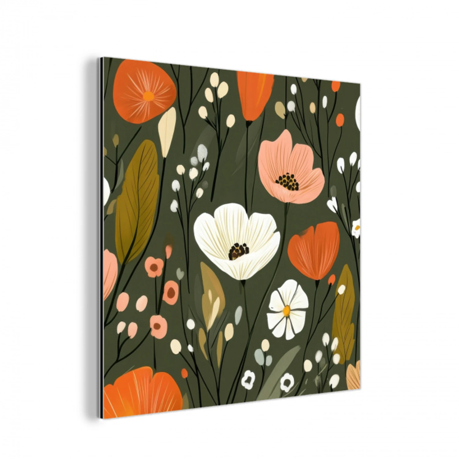Bloemen - Illustratie - Groen aluminium wit klein -3d