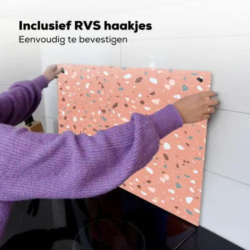 Terrazzo -  Patroon - Kleurrijk - Roze - Blauw Inductie beschemer met haakjes klein 777 -ky-ophangen-nl