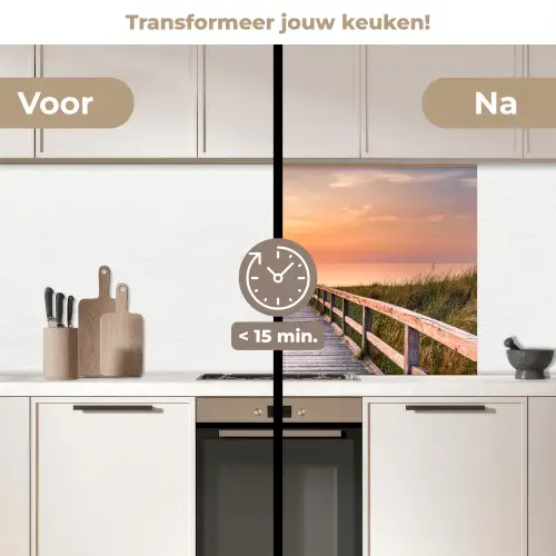 Zonsonderang - Zee - Pad - Gras - Duin - Vogels keuken achterwand 2 middel -voor-na2_NL