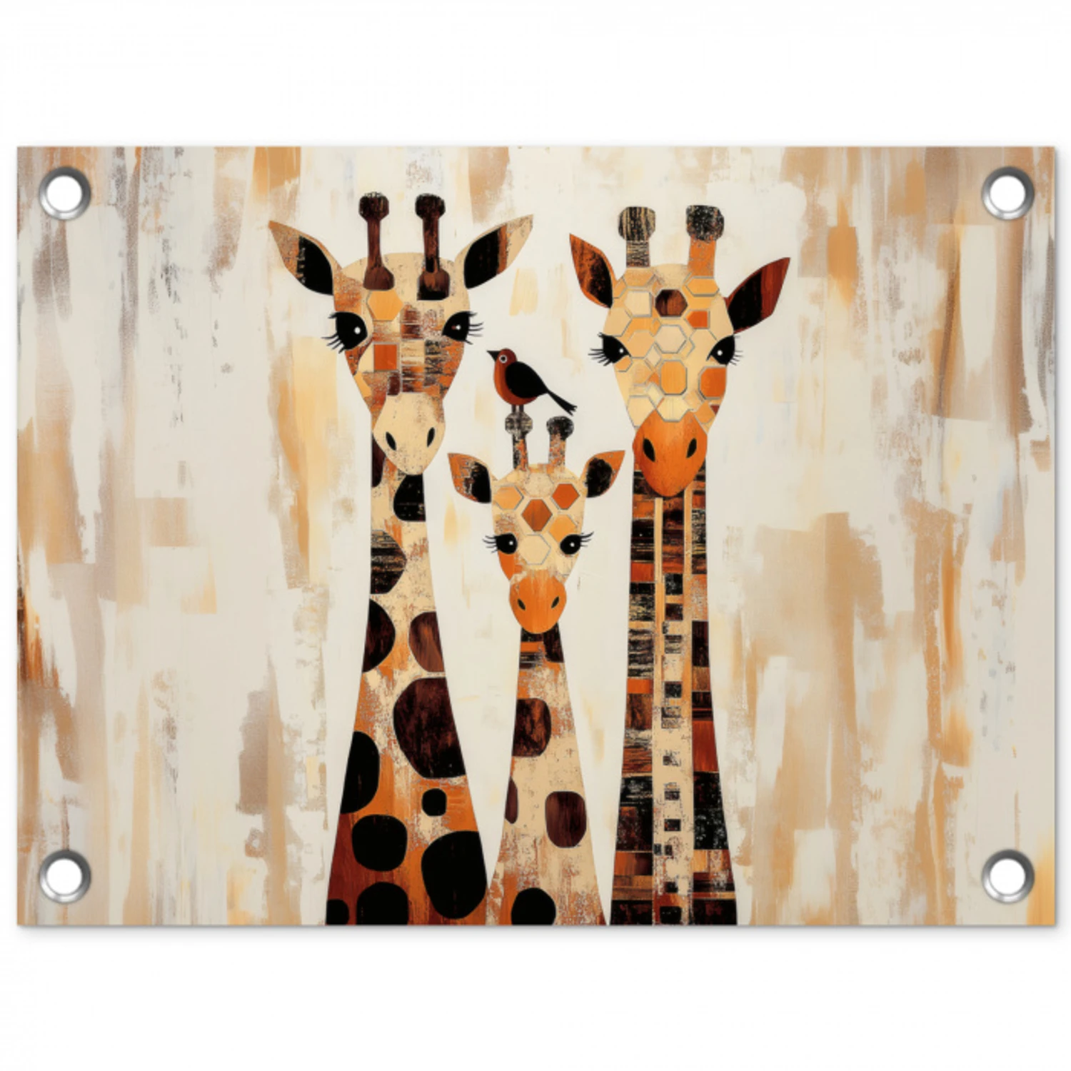 Giraffen - Cartoon - Crème tuinposter los doek klein -3d