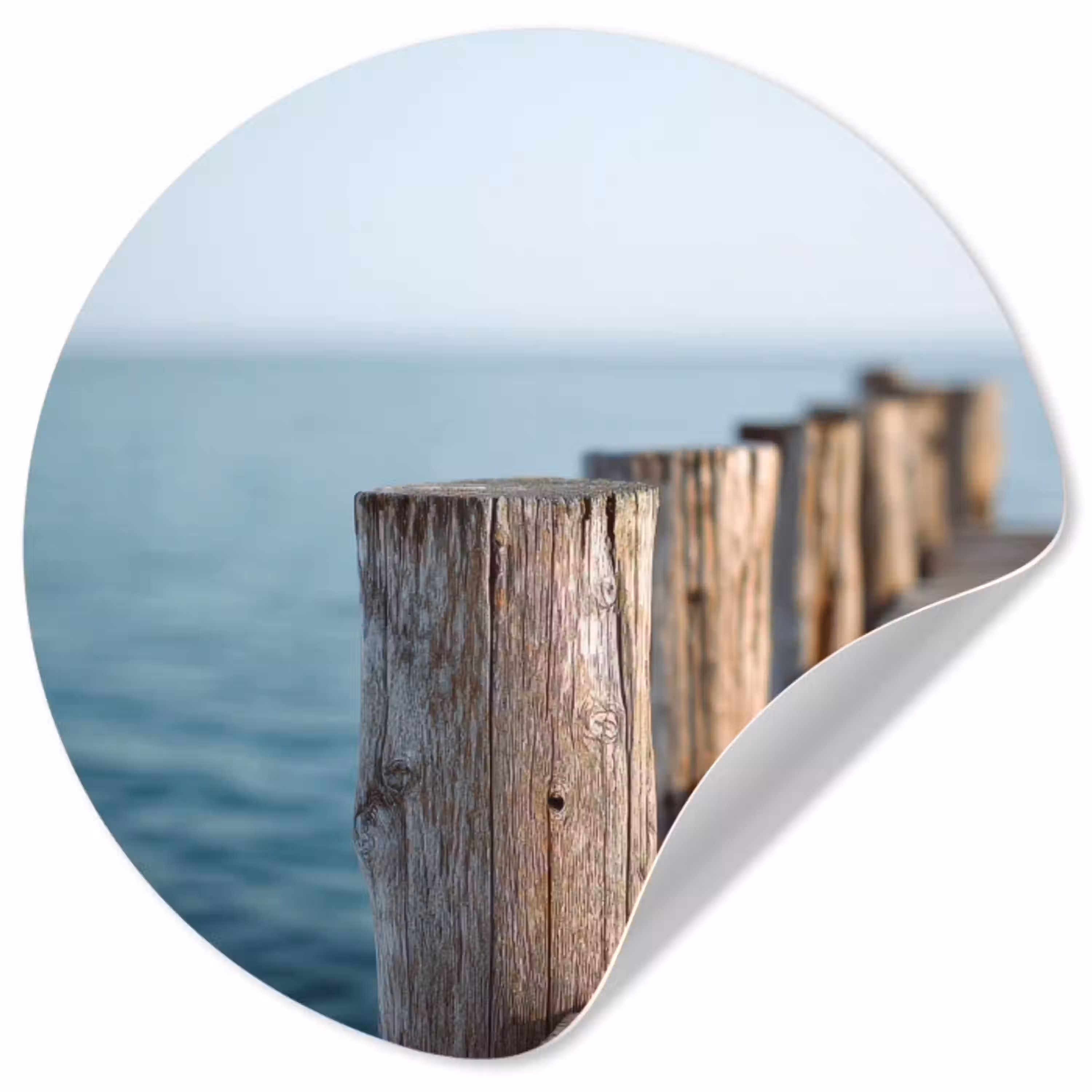 Houten steiger - Helderblauwe lucht Wandcirkel behangsticker klein -3d