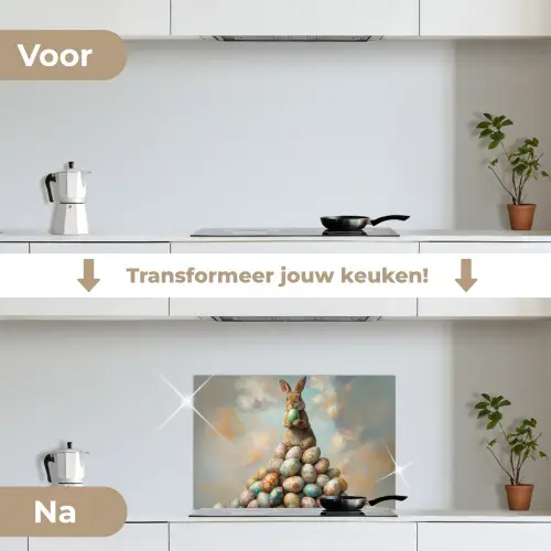 Konijn - Eieren - Kleurrijk keuken achterwand spatscherm klein -voor_na_NL
