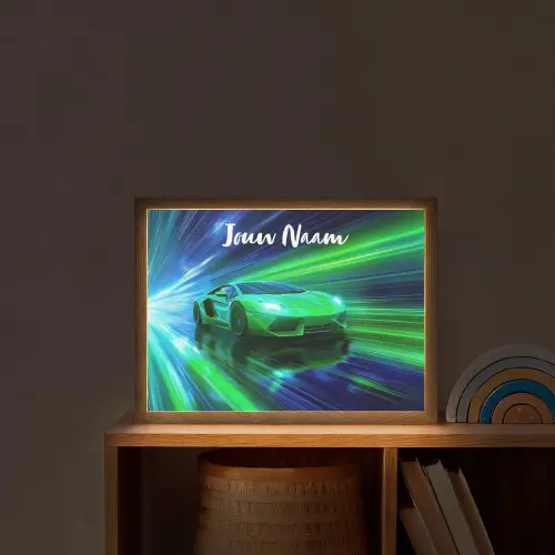 Sportauto - Groen - Snelheidslijnen - Neon Light Box met batterij (Wandlamp kind) middel -sfeer1_kind