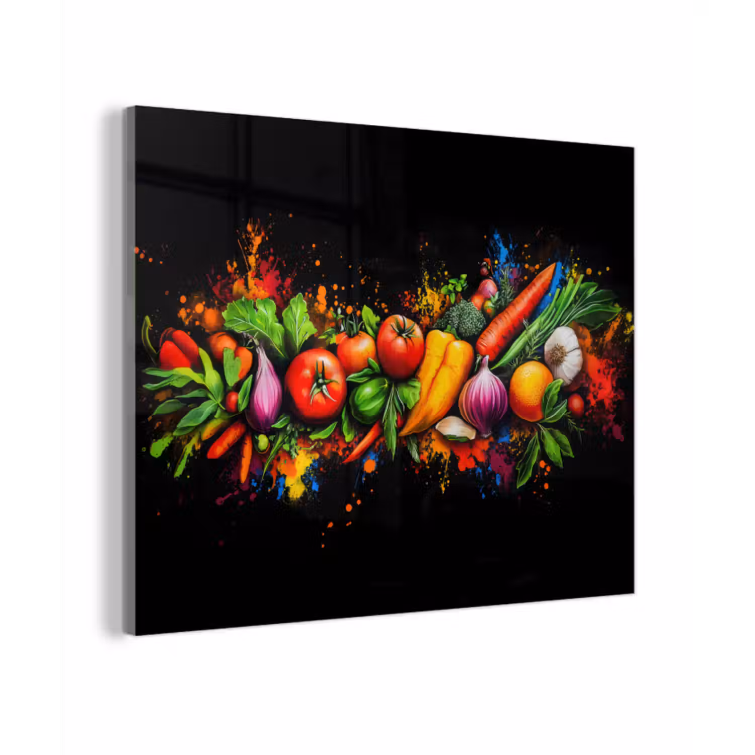 Glas schilderij - Groente - Eten - Kruiden - Graffiti - Koken