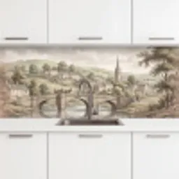 Dorp - Brug - Uitzicht - Groen keuken achterwand 2 middel -3d