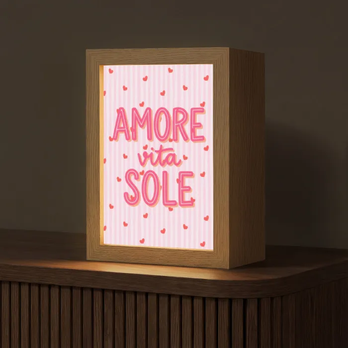 Amore vita sole - Roze - Hartjes Light Box met kabel (Tafellamp) klein -z3d_website