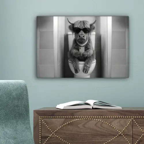 Stier - Telefoon - Toilet - Zwart - Wit canvas 2cm klein -sfeer4