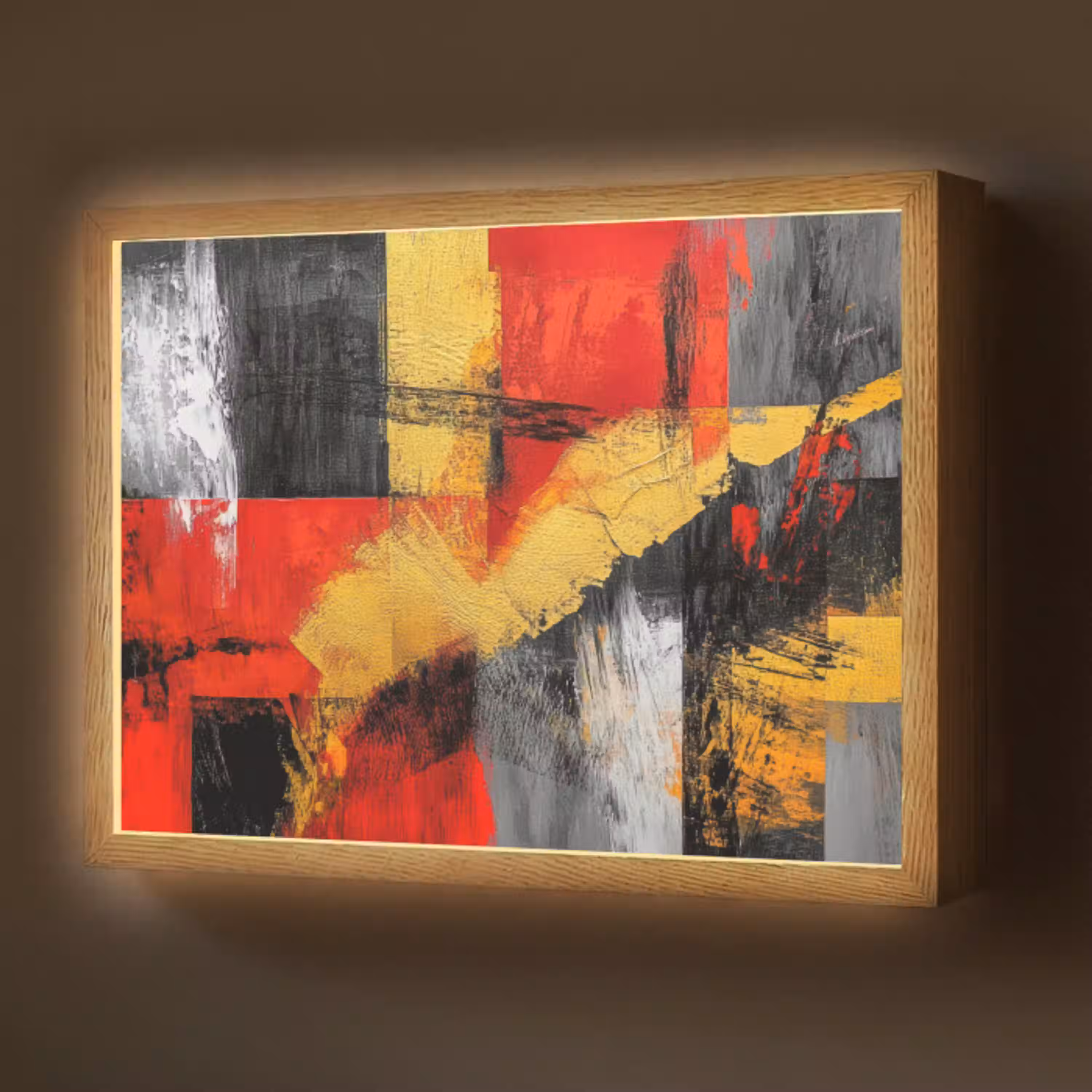 Abstracte kunst - Goud - Zwart Light Box met batterij (Wandlamp) middel -z3d_website