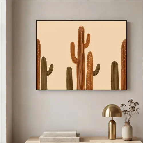 Cactus - Woestijn - Zand - Bruin Textielframe zwart klein -sfeer2