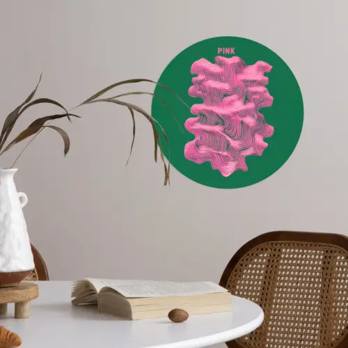 Abstract - Pink - Lijnen - Groen Wandcirkel behangsticker klein -sfeer3
