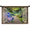 Doorkijk - Tuin - Raam - Hortensia - Bloemen Wandkleed katoen klein -zz3d