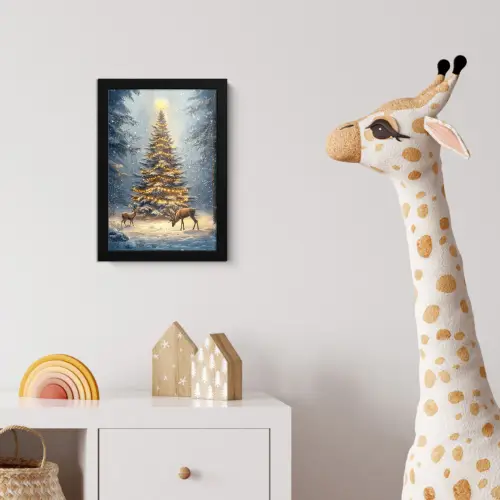 Kerstlicht - Woud - Hert - Donker fotolijst zwart zonder passe partout klein -usfeer4_kinderkamer