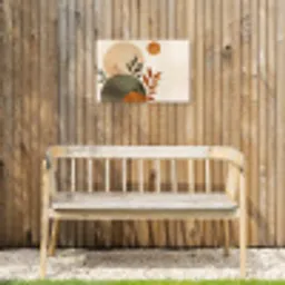 Vormen - Rond - Bladeren - Beige Tuinposter op houten frame 2 cm dik klein -sfeer4