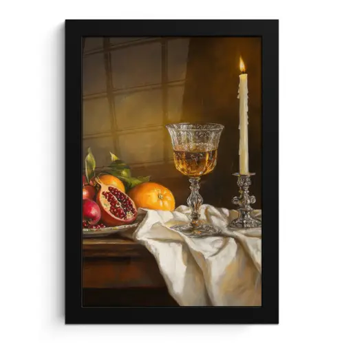 Fruit -  Stilleven - Wijn - Kaars fotolijst zwart zonder passe partout klein -3d